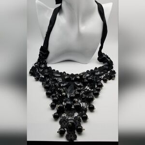 Gothic queen chandelier drop onyx sheen necklace tie sash closure